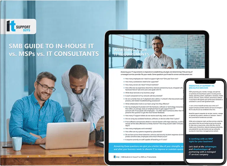 SMB Guide to In-House IT vs. MSPs vs. IT Consultants Guide eBook mockup