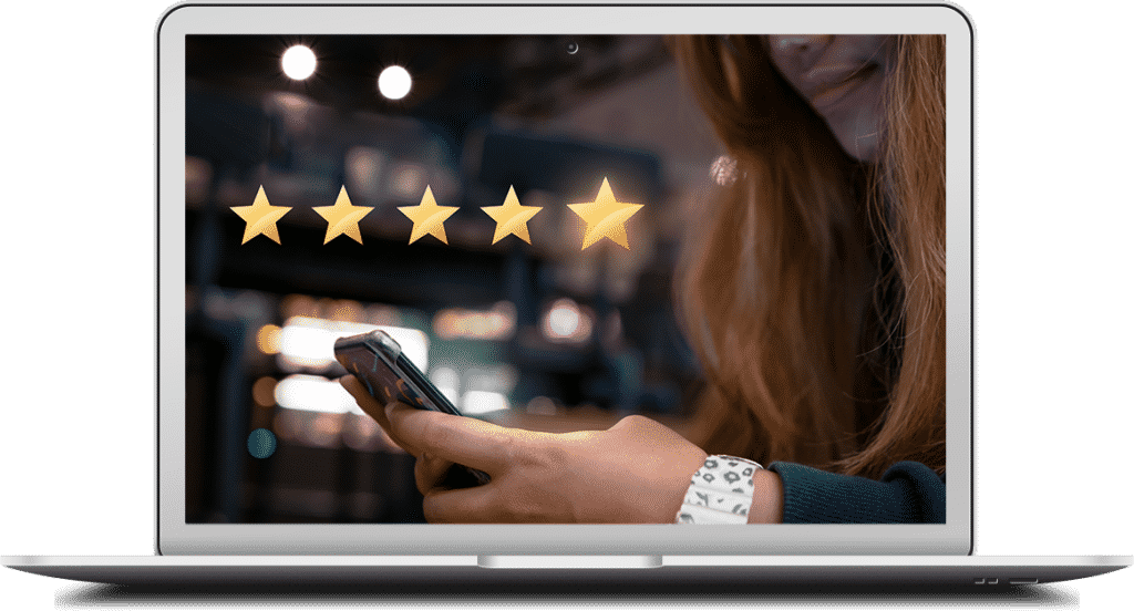 Millennials expect easy to use, free, wifi services from the hospitality industry. A young woman is seen submitting a 5 star review for business on her smartphone.