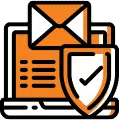 A laptop computer icon with an e-mail icon and a security shield icon