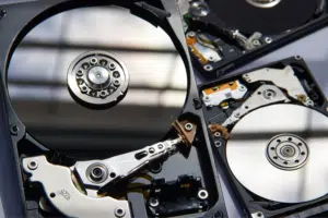 A close up photo of several HDD/Hard Disk Drives - One of many places to store full, incremental and differential backups.