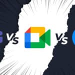 A graphic showing Microsoft Teams vs. Google Meet vs. Zoom