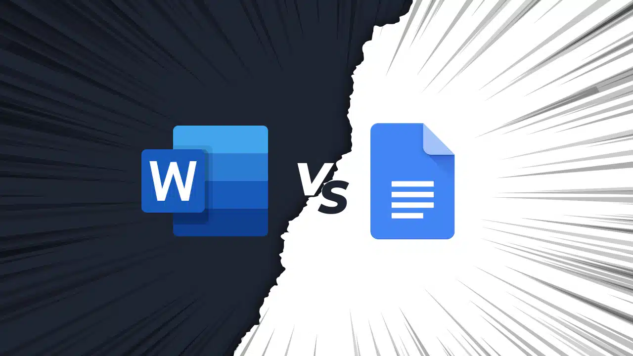 A graphic showing "Microsoft Word or Google Docs?" with each's logo side by side