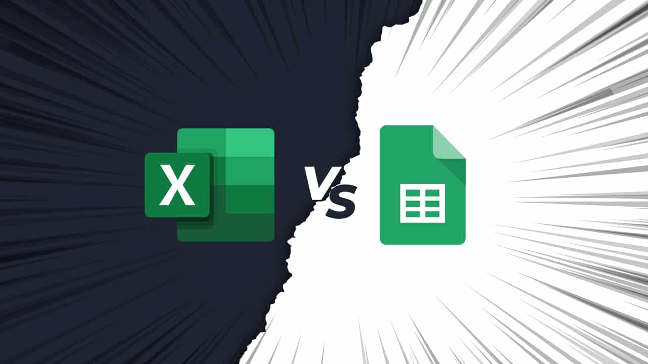 A graphic depicting Microsoft Excel vs Google Sheets
