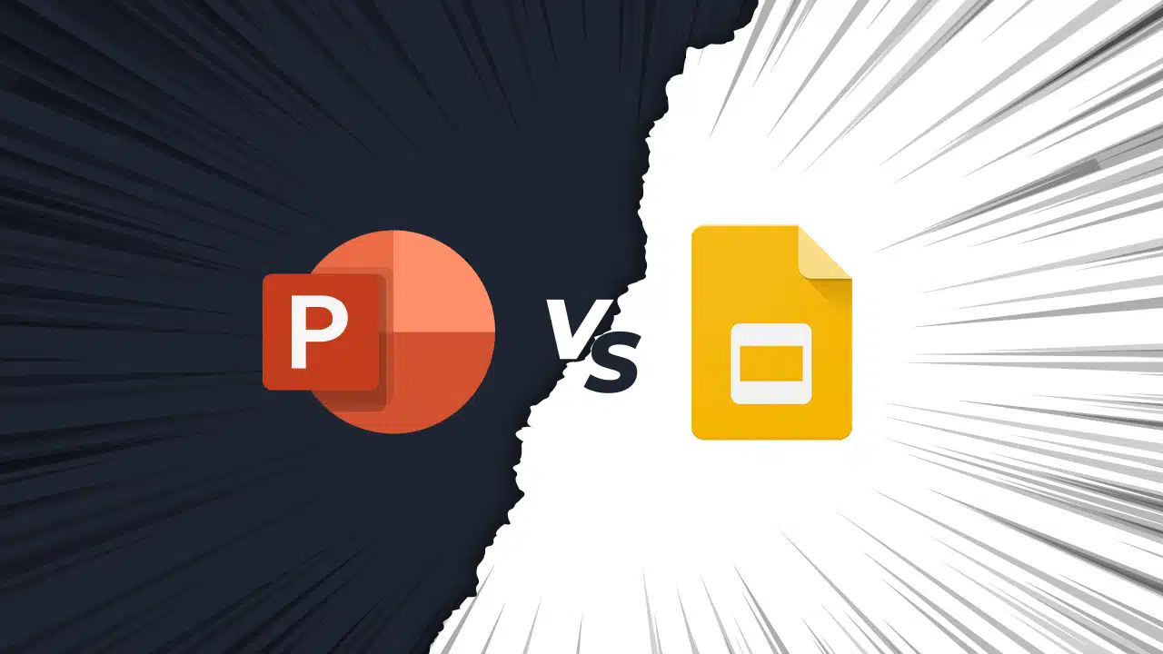 A graphic depicting Microsoft PowerPoint vs Google Slides