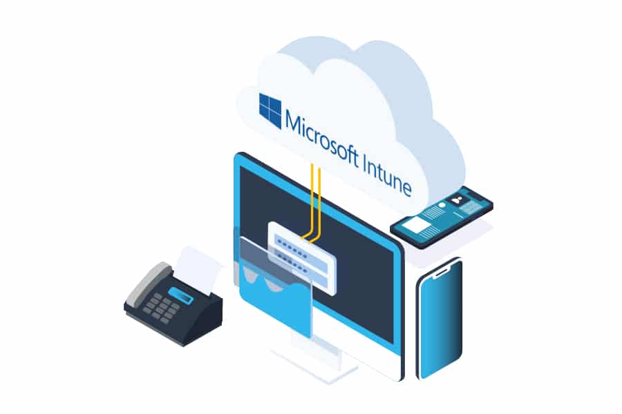 A graphic showing connected devices to Microsoft Intune