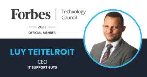 A banner announcing that IT Support Guys CEO Luy Teitelroit has been accepted to the Forbes Technology Council