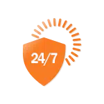 Orange icon. 24/7 cybersecurity and help desk support.
