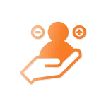Orange icon. IT support and services. Employee on and off boarding.