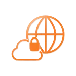 Orange icon. It support and cybersecurity services. Private network and cloud protection.