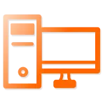 Orange computer monitor. IT workstation setup services.