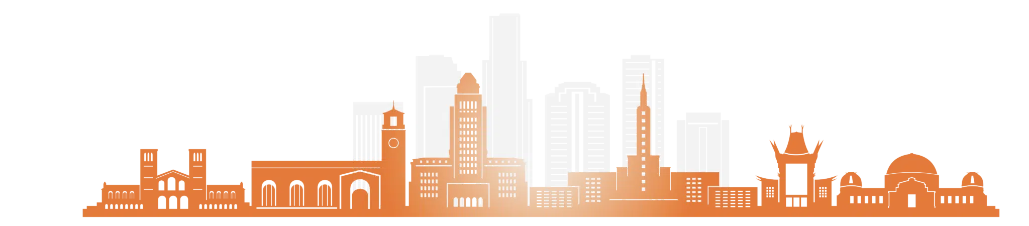 Orange graphic of the Los Angeles, California skyline.