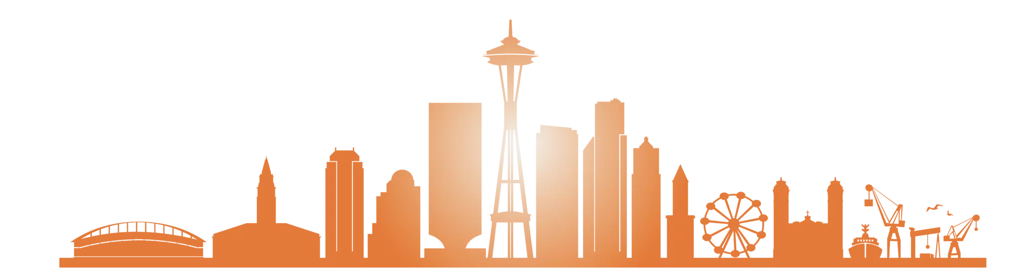 Orange graphic of the Seattle, Washington skyline.
